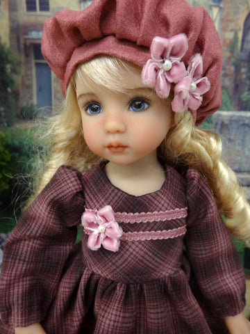 Plum Plaid - dress, hat, tights & shoes for Little Darling Doll or 33cm BJD