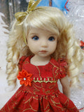 Poinsettia Splendor Ruby - dress, tights & shoes for Little Darling Doll or 33cm BJD