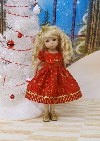 Poinsettia Splendor Ruby - dress, tights & shoes for Little Darling Doll or 33cm BJD