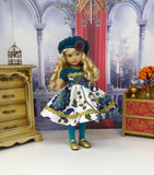 Pretty Peacock - dress, hat, tights & shoes for Little Darling Doll or 33cm BJD