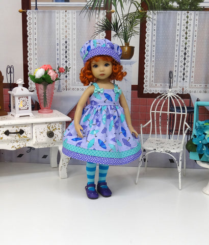 Raining & Pouring - dress, hat, tights & shoes for Little Darling Doll or 33cm BJD