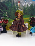 Raisin Bouquet - dress, hat, tights & shoes for Little Darling Doll or 33cm BJD
