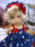 Sailboat - dress, hat & sandals for Little Darling Doll or 33cm BJD