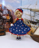 Sailboat - dress, hat & sandals for Little Darling Doll or 33cm BJD