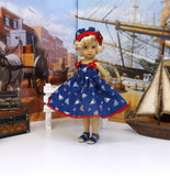 Sailboat - dress, hat & sandals for Little Darling Doll or 33cm BJD