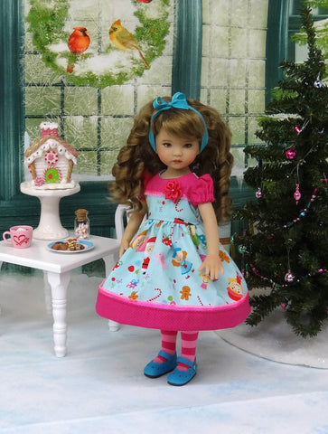 Santa's Toy Shoppe - dress, tights & shoes for Little Darling Doll or other 33cm BJD