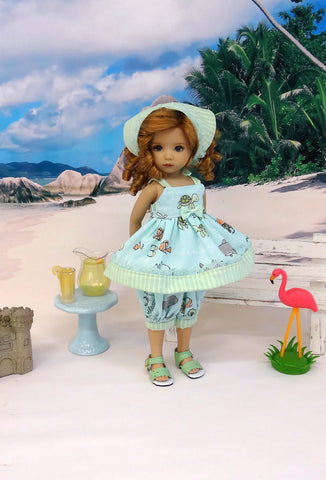 Sea Critters - babydoll top, bloomers, kerchief & sandals for Little Darling Doll or other 33cm BJD