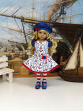 Sea Worthy - dress, beret, tights & shoes for Little Darling Doll or 33cm BJD