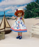 Set Sail - dress, sailor hat, socks & shoes for Little Darling Doll or 33cm BJD
