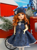 Snowflakes at Midnight - dress, beret, tights & shoes for Little Darling Doll or 33cm BJD