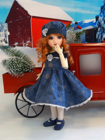 Snowflakes at Midnight - dress, beret, tights & shoes for Little Darling Doll or 33cm BJD