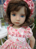 Strawberries & Cream - dress, hat, tights & shoes for Little Darling Doll or 33cm BJD