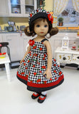 Strawberry Gingham - dress, hat, socks & shoes for Little Darlings Doll or 33cm BJD