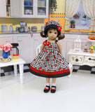Strawberry Gingham - dress, hat, socks & shoes for Little Darlings Doll or 33cm BJD
