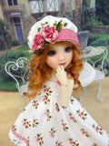 Strawberry Lane - dress, hat, tights & shoes for Little Darling Doll or other 33cm BJD