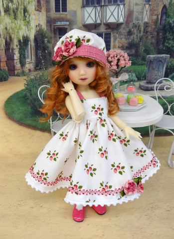Strawberry Lane - dress, hat, tights & shoes for Little Darling Doll or other 33cm BJD