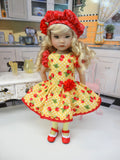 Strawberry Lemonade - dress, beret, tights & shoes for Little Darling Doll or other 33cm BJD