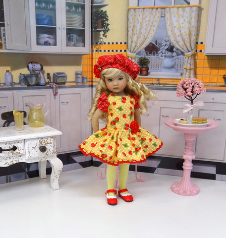 Strawberry Lemonade - dress, beret, tights & shoes for Little Darling Doll or other 33cm BJD
