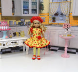 Strawberry Lemonade - dress, beret, tights & shoes for Little Darling Doll or other 33cm BJD