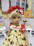 Strawberry Patch - dress, hat, tights & shoes for Little Darling Doll or 33cm BJD