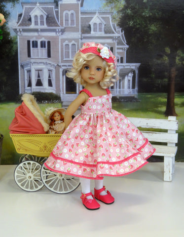 Strawberry Spritzer - dress, hat, tights & shoes for Little Darling Doll