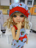 Strawberry Treat - romper, hat, socks & saddle shoes for Little Darling Doll or 33cm BJD
