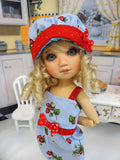Strawberry Treat - romper, hat, socks & saddle shoes for Little Darling Doll or 33cm BJD