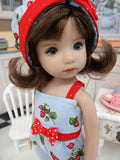 Strawberry Treat - romper, hat, socks & saddle shoes for Little Darling Doll or 33cm BJD