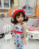 Strawberry Treat - romper, hat, socks & saddle shoes for Little Darling Doll or 33cm BJD