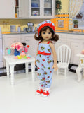 Strawberry Treat - romper, hat, socks & saddle shoes for Little Darling Doll or 33cm BJD