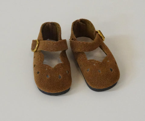 Scallop Mary Jane Shoes - Suede Brown