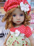 Summer Cherry - dress, hat, tights & shoes for Little Darling Doll or 33cm BJD
