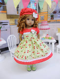 Summer Cherry - dress, hat, tights & shoes for Little Darling Doll or 33cm BJD