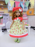 Summer Cherry - dress, hat, tights & shoes for Little Darling Doll or 33cm BJD