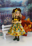 Sunflower Meadow - dress, beret, tights & shoes for Little Darling Doll