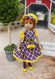 Sunflower Plaid - dress, hat, tights & shoes for Little Darling Doll or 33cm BJD