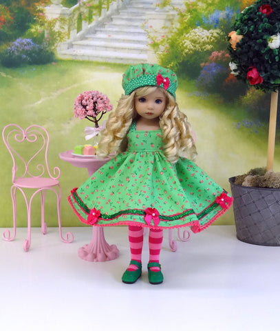 Sweet Cherries - dress, hat, tights & shoes for Little Darling Doll or other 33cm BJD