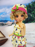 Tropical Toucan - romper, hat & sandals for Little Darling Doll or 33cm BJD