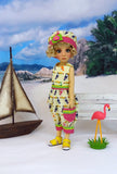 Tropical Toucan - romper, hat & sandals for Little Darling Doll or 33cm BJD