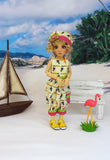 Tropical Toucan - romper, hat & sandals for Little Darling Doll or 33cm BJD