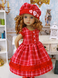 Valentine Plaid - dress, hat, tights & shoes for Little Darling Doll