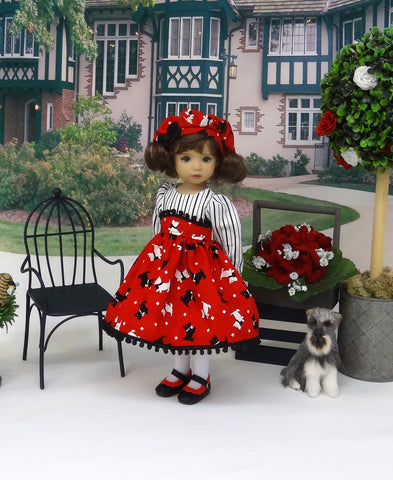Walk a Scottie - dress, hat, tights & shoes for Little Darling Doll or 33cm BJD