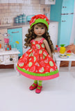 Watermelon Patch - dress, hat, tights & shoes for Little Darling Doll or 33cm BJD