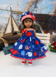 Whale of a Time - dress, hat, socks & saddle shoes for Little Darling Doll or other 33cm BJD