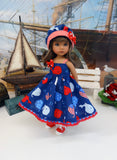 Whale of a Time - dress, hat, socks & saddle shoes for Little Darling Doll or other 33cm BJD