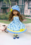 Wild Blue Yonder - dress, hat, socks & shoes for Little Darling Doll or 33cm BJD