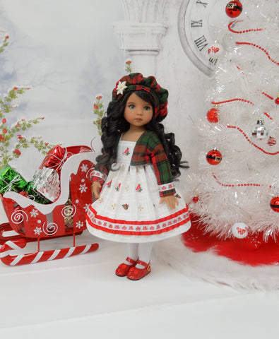 Winter Cardinal - dress, jacket, beret, tights & shoes for Little Darling Doll or 33cm BJD