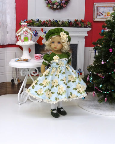 Winter Poinsettia - dress, hat, tights & shoes for Little Darling Doll or 33cm BJD
