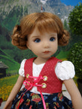 Alpine Autumn - dirndl ensemble with tights & boots for Little Darling Doll or 33cm BJD