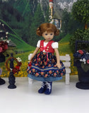 Alpine Autumn - dirndl ensemble with tights & boots for Little Darling Doll or 33cm BJD